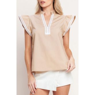 Flying Tomato Flutter Sleeve Woven Top in Taupe at Nordstrom Rack, Size Medium