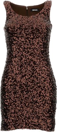 Rotate Brown Sequin-Embellished Midi Dress With Zip Closure
