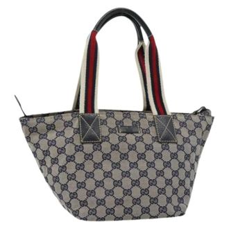 Gucci Pre-owned Handbags, female, Blue, Size: ONE SIZE Pre-owned Vintage GG Canvas Hand Bag