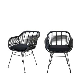 House Nordic Lote de 2 sillones int/ext rat&aacute;n y metal con coj&iacute;n - Negro