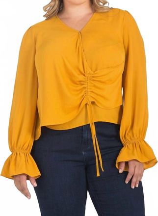 Standards & Practices Long Sleeve Curvy Fit Surplice Wrap Blouse - Plus Size In Orange