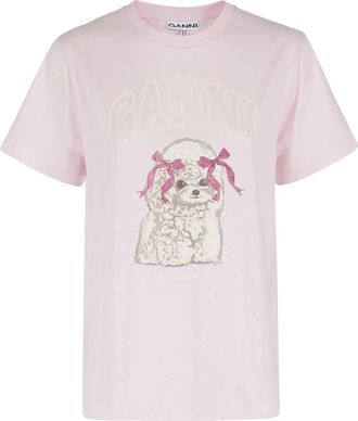 Ganni T-Shirts, female, Pink, Size: XS T-shirt poodle print