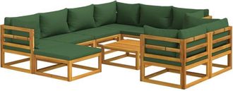 vidaXL Juego Muebles De Jard&iacute;n 10 Pzas Madera Maciza Y Cojines Verdes Vidaxl