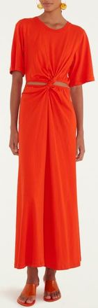 Farm Rio Artsy Cutout Detail Cotton Maxi Dress in Red at Nordstrom, Size Xx-Small