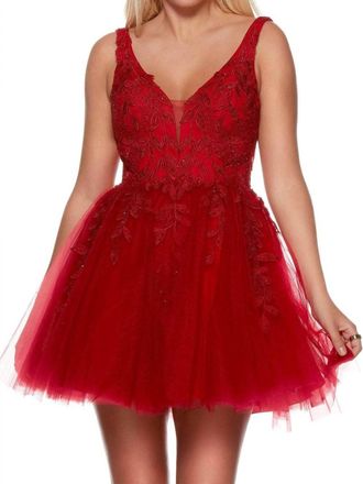 Alyce Paris Lace Applique Tulle Short Dress In Claret Red