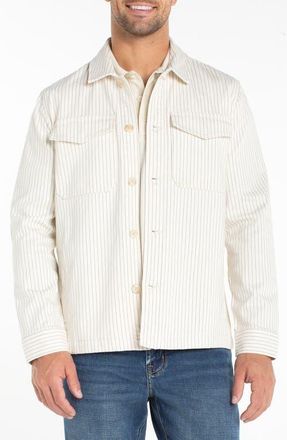 Liverpool L.A. Pinstripe Flap Pocket Denim Overshirt in Ecru/Slate at Nordstrom, Size Xx-Large