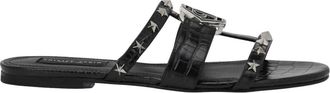 Philipp Plein Cocco Print Slippers Stars Hexagon - Dames - Sandalen - Zwart - 36 EU - Leer - Schoenen