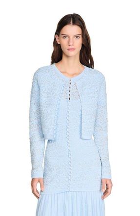 Sandro Cropped pearled cardigan in Sky Blue at Nordstrom, Size X-Small