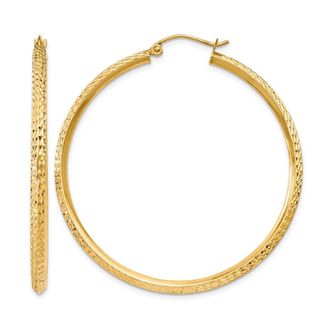 Diamond2Deal 14k Gold Diamond-cut 3x45mm Round Hoop Earrings
