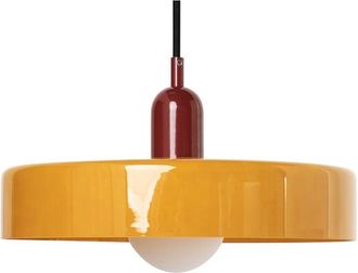 Beliani L&aacute;mpara Colgante De Vidrio Con Pantalla Circular Luminaria Moderna Amarillo Paala