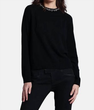 Minnie Rose Cotton Cashmere Raglan Crew Jewel Neck Top In Black