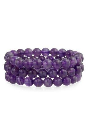 Bling Jewelry Set of 3 Semiprecious Stone Beaded Stretch Bracelets in Amethyst at Nordstrom Rack, Size 7