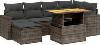 vidaXL Vidaxl - Set De Sof&aacute;s De Jard&iacute;n 7 Piezas Con Cojines Rat&aacute;n Pe Gris