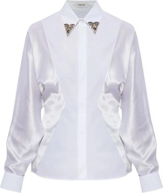 Versace Shirt van gecombineerde stoffen - Dames - Overhemden - Wit - XS - Katoen - Overhemden