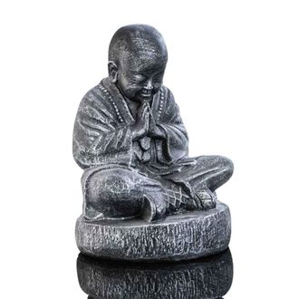 Wanda Collection Estatua monje shaolin sentado gris con p&aacute;tina 40 cm