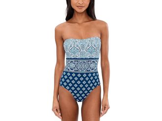 Tommy Bahama Noble Pineapple Bandeau one-piece Womens Swimsuits One Piece Indigo Tide : 14, Nylon/Spandex