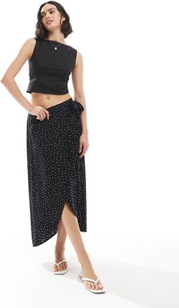 Pieces wrap midi skirt in black spot print