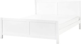 Beliani Modern eu Super King Size Bed Frame 6ft Slatted Base Headboard Rubber Wood White Champagnat