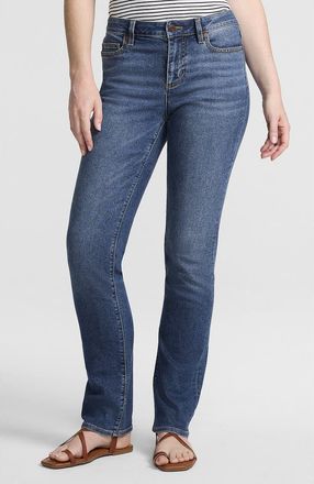 Lands End Tall Recover Mid Rise Straight Leg Blue Jeans in Indigo Tide Blue at Nordstrom, Size 14