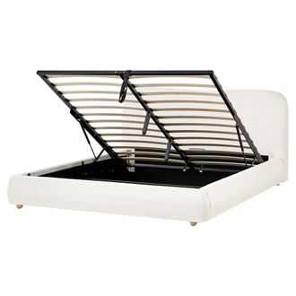 Beliani Cama Con Almacenaje Minimalista 160 X 200 Cm De Tela Moderna Blanco Crema Blagnac
