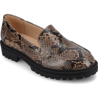 Journee Collection Ericka Lug Sole Platform Loafer - Wide Width in Brown Snake at Nordstrom Rack, Size 6.5