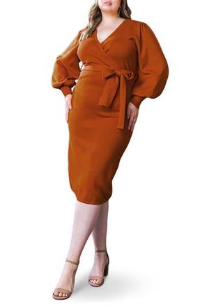 Flying Tomato Long Sleeve Midi Sweater Dress in Rust at Nordstrom Rack, Size 1 X