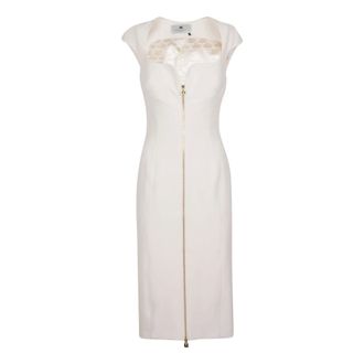 Elisabetta Franchi Midi Dresses, female, Beige, Size: S Full Zip Sleeveless Dress