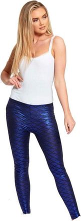 Generic Womens Ladies Elasticated Metallic Fish Scale Mermaid Shiny Leggings Dance Gym (Blue, UK14)