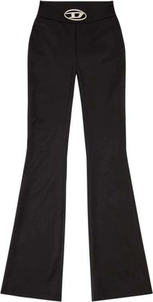 Diesel Wide Trousers, female, Black, XS, Knitted Flared Trousers with Cut-Out Detailing