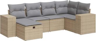 vidaXL Juego De Sof&aacute;s Jard&iacute;n Con Cojines 6 Pzas Rat&aacute;n Sint&eacute;tico Beige Vidaxl