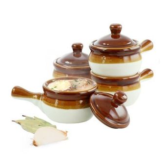 Elama 4 Piece Long Handle 15 Ounce French Onion Soup Bowl with Lid in Brown at Nordstrom