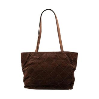 Bottega Veneta Pre-owned Tote Bags, female, Brown, Size: ONE SIZE Pre-owned Vintage Suede Woven Tote Bag