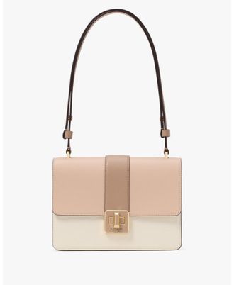 Kate Spade New York Womens Phoebe Colorblock Refined Grain Leather Enameled Hardware Small Flap Shoulder Bag - Beige - One Size