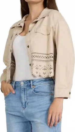 Dear John Denim Retta Faux Suede Laser Cut Shirt In Bone