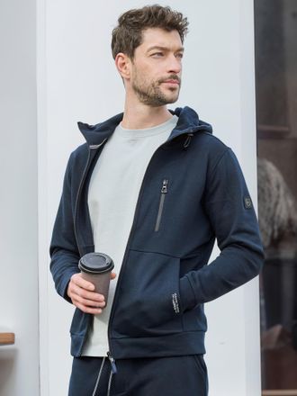 Lerros Kapuzensweatjacke LERROS Sweatjacke im Hoodie-Look aus Mischgewebe, Herren, Gr. XXL, classic navy, 50% Baumwolle, 50% Polyester, Sweatjacken Kapuzensw