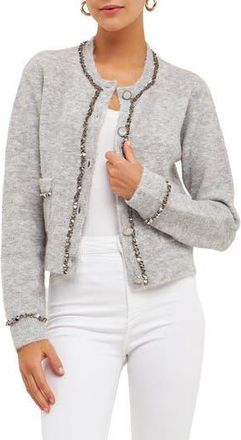 endless rose Sequin Trim Cardigan in Heather Grey at Nordstrom Rack, Size X-Small