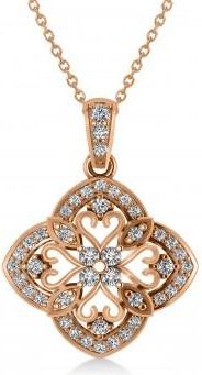 Allurez Four Leaf Clover Diamond Pendant Necklace 14k Rose Gold (0.61ct)