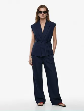 Koton Sleeveless Striped Blazer Vests with Belted in Navy Blue at Nordstrom, Size 10