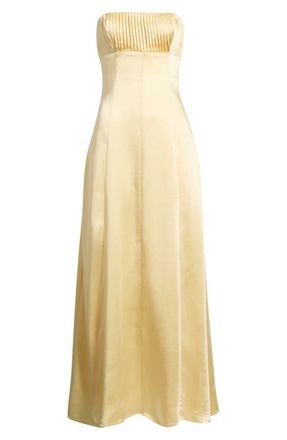 Princess Polly Masterpiece Pleated Strapless Satin Gown in Yellow at Nordstrom, Size 12