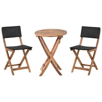 Beliani Conjunto De Balc&oacute;n De Madera De Acacia Mobiliario De Jard&iacute;n Plegable Marr&oacute;n Y Negro Rivarotta
