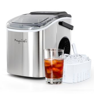 MegaChef 26 Pound Countertop Stainless Steel Bullet Ice Maker with Basket and Scooper
