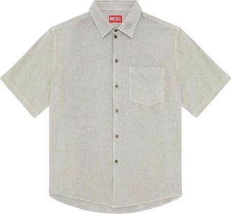 Diesel Beige korte mouwen knoopshirt - Heren - Korte mouwen Overhemden - Beige - XL - Katoen - Overhemden
