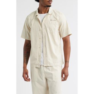 Service Works Script Embroidered Organic Cotton Camp Shirt in White Oak at Nordstrom Rack, Size Xx-Large