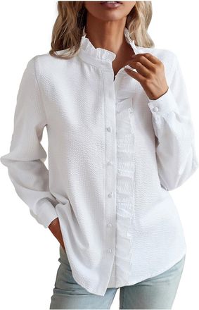 Generic My Orders Ladies Tops UK Sale Clearance Womens Long Sleeve Button Down Shirt Ruffled Stand Collar Casual Blouses Women Tops 2025 Deals of The Day, UK 