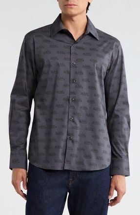 Von Dutch Logo Print Button-Up Shirt in Dk Grey Black at Nordstrom Rack, Size X-Large