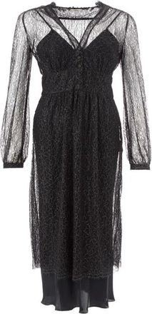 Lardini Zwarte- versierde lange jurk met onderrok - Dames - Casual kleedjes - Zwart - S - Polyester - Kleedjes