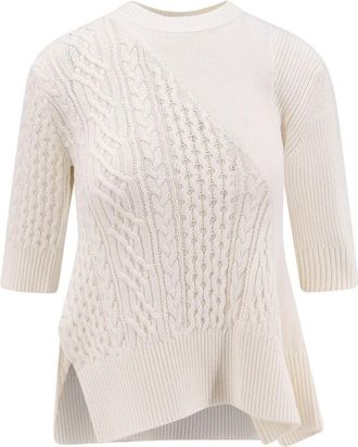 sacai Beige Cable Gebreide Trui - Dames - Ronde hals truien - Beige - L - Katoen - Truien & Vesten