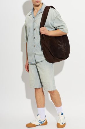 Loewe Denim Shirt With Short Sleeves, Mens, Light Blue