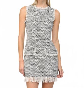 Fate Tweed Faux Leather Zipper Dress In Black White