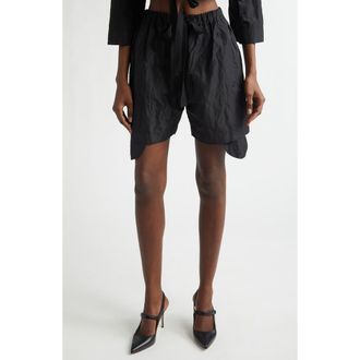Renaissance Renaissance Gigi Raw Edge Crinkled Metallic Satin Shorts in Black at Nordstrom, Size 8 Us